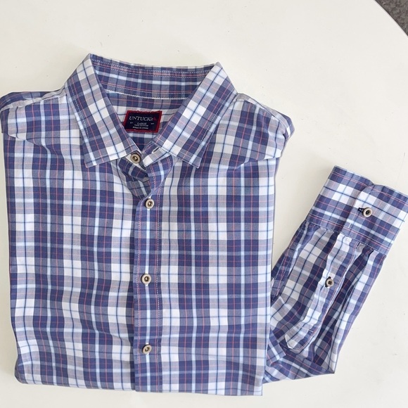 UNTUCKit Cotton Plaid Button Down Shirt Blue White Men’s Size Large - Picture 1 of 7